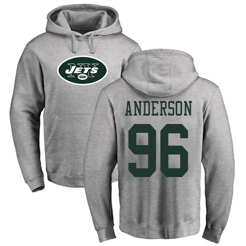 New York Jets Men Ash Henry Anderson Name and Number Logo NFL Football #96 Pullover Hoodie Sweatshirts